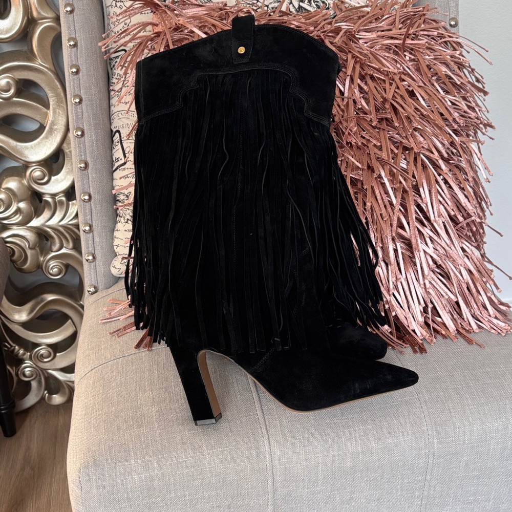 Vince Camuto Fringe Black wide calf boot (BRAND NEW !!!) 4 inch heel